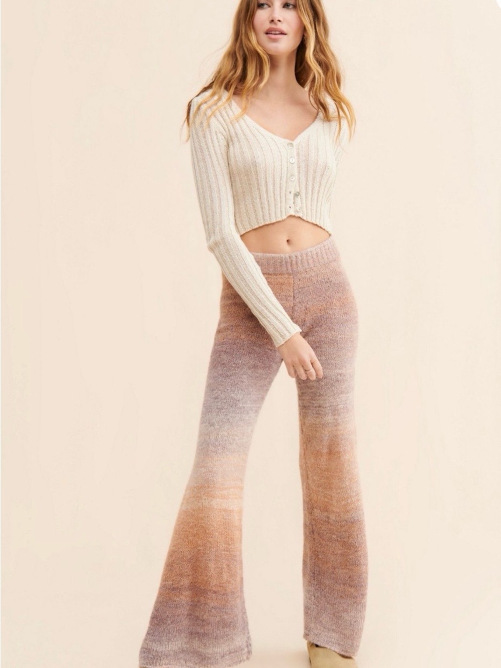 l*space Ombre Knit Wide-Leg Pants - Peach & Mauve Gradient